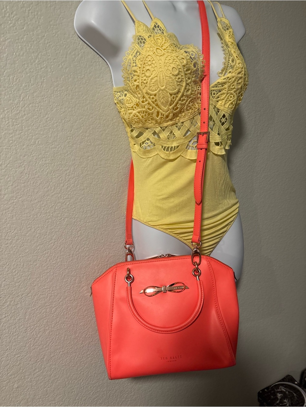 Ted Baker London Coral-Orange Bow Accent Crossbody Satchel